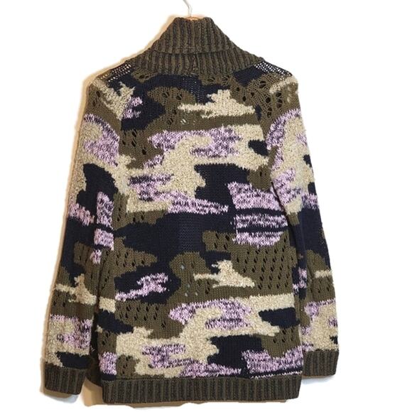 Anthropologie Sleeping on Snow Camo Print Cardigan Sweater Green Cream Cozy XS - Picture 10 of 16